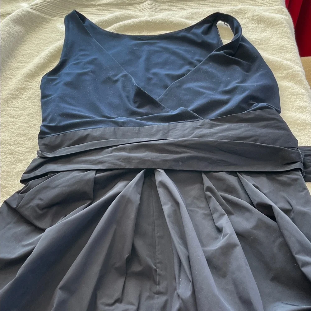 Elegant Navy Blue Sleeveless Wrap Waist Dress - Picture 6 of 8
